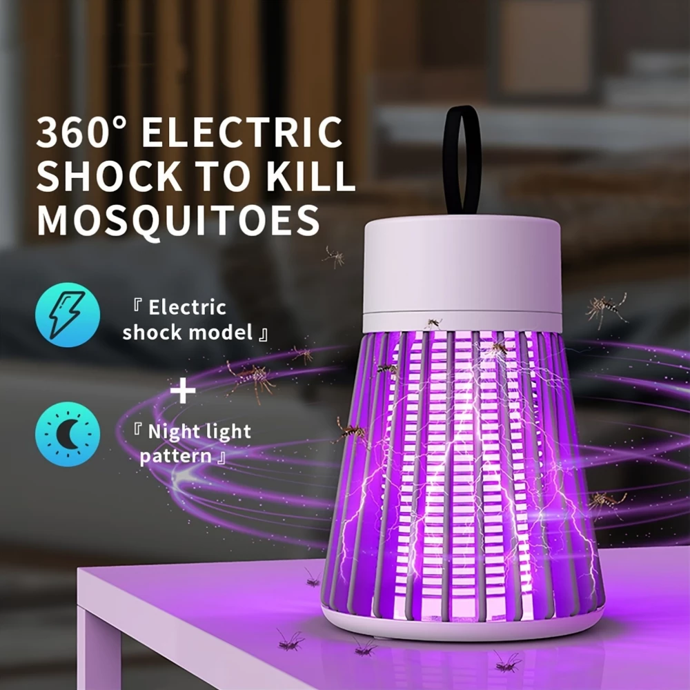 Lampe anti-moustiques LED USB rechargeable portable sans fil intérieur/extérieur avec lanière à pendre ou poser - Blanc / gris