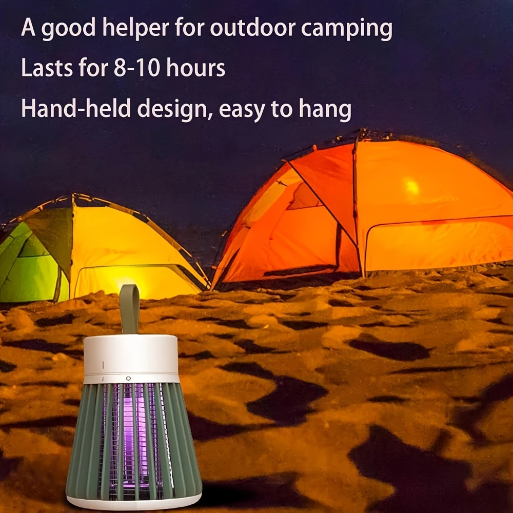 Lampe anti-moustiques LED USB rechargeable portable sans fil intérieur/extérieur avec lanière à pendre ou poser - Blanc / gris