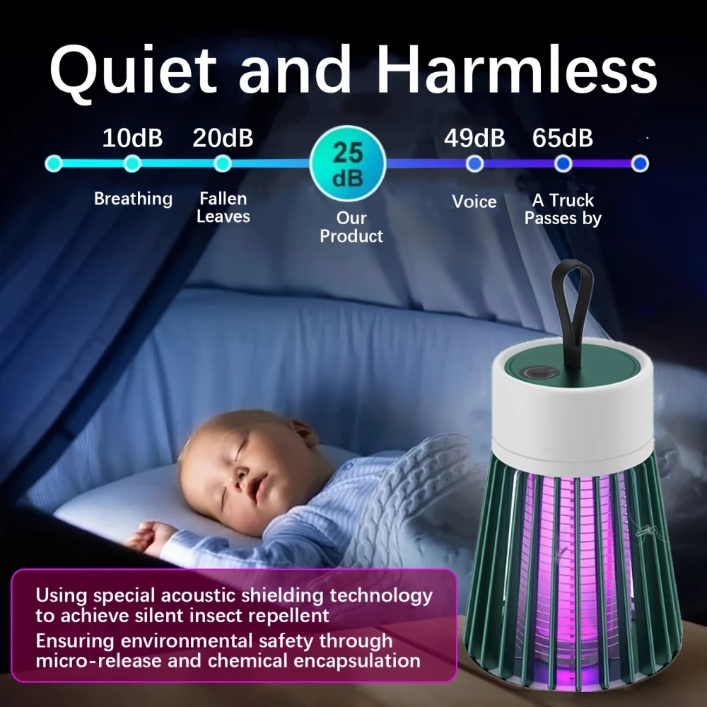 Lampe anti-moustiques LED USB rechargeable portable sans fil intérieur/extérieur avec lanière à pendre ou poser - Blanc / gris
