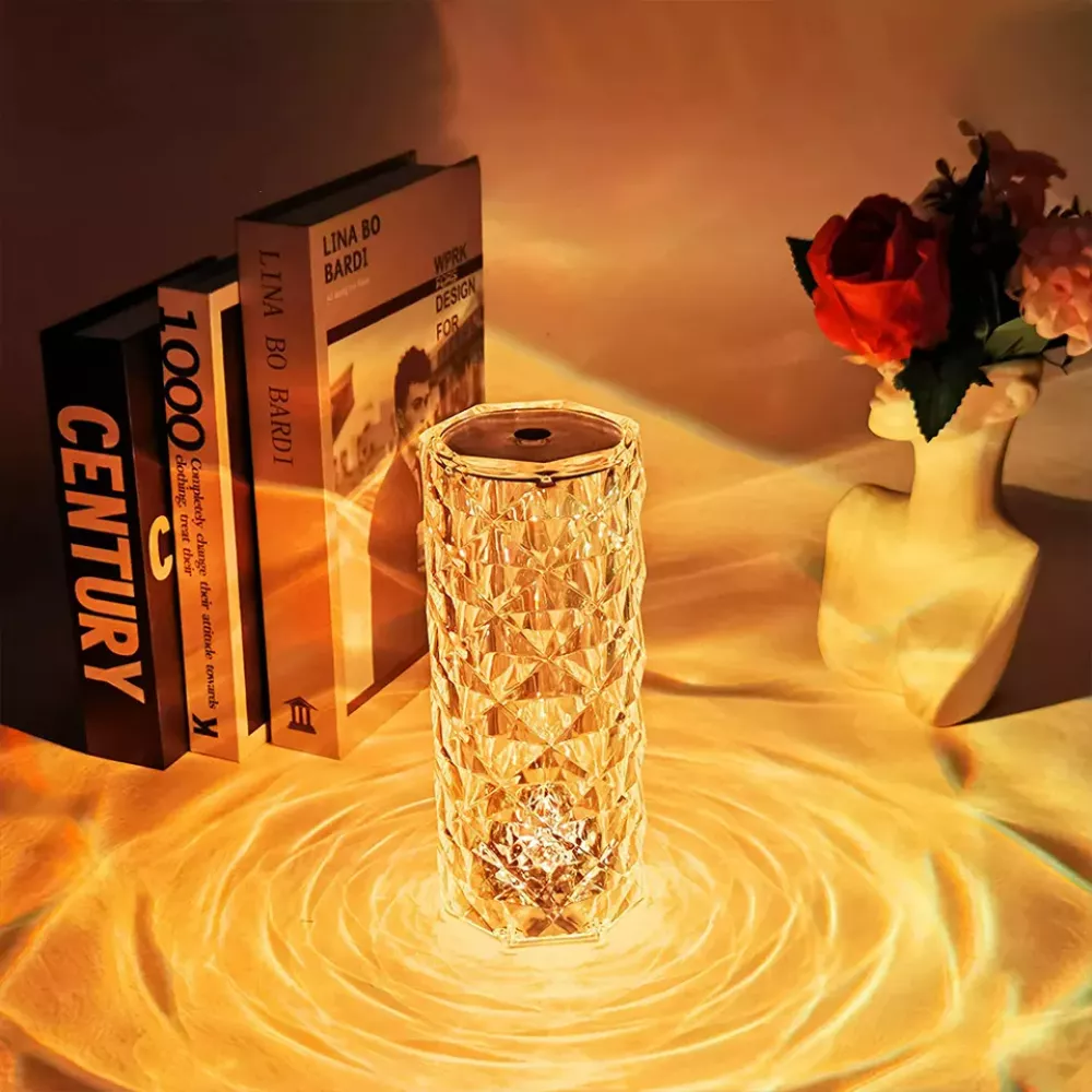 Lampe d’ambiance tactile portable sans fil effet cristal LED multicolore 16 couleurs - Grande taille (21,5 cm)