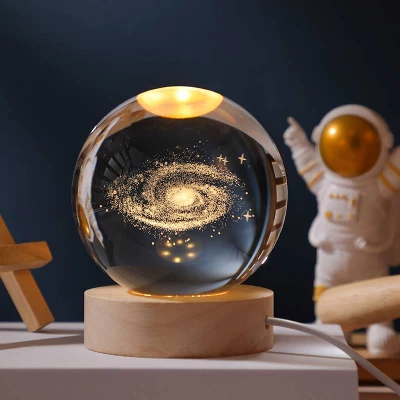 Lampe de nuit 3D décorative cristal en forme de boule avec motif Voie lactée - Transparent