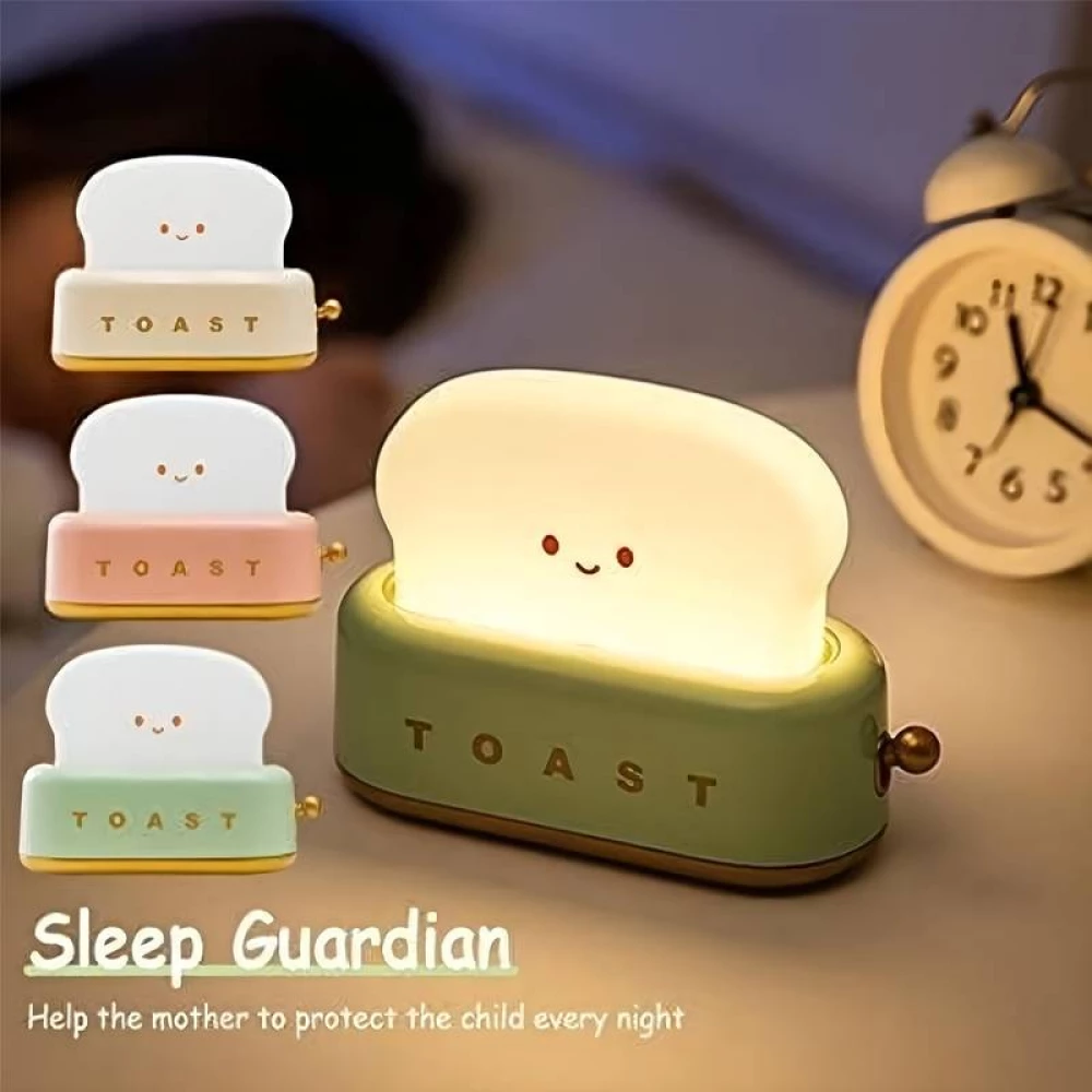 LED-Tischlampe in Form eines niedlichen Toasters Nachtlicht f&uuml;r Kinder USB-C - Gr&uuml;n