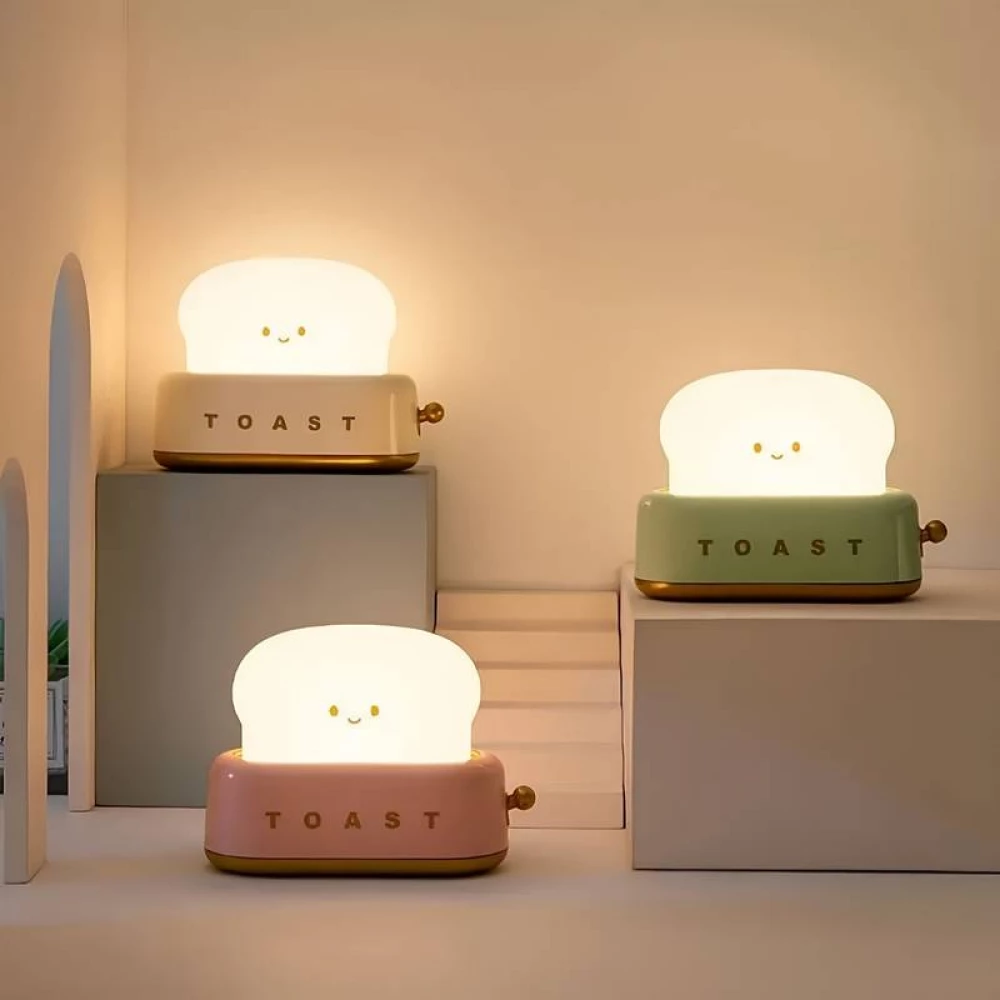 LED-Tischlampe in Form eines niedlichen Toasters Nachtlicht f&uuml;r Kinder USB-C - Gr&uuml;n