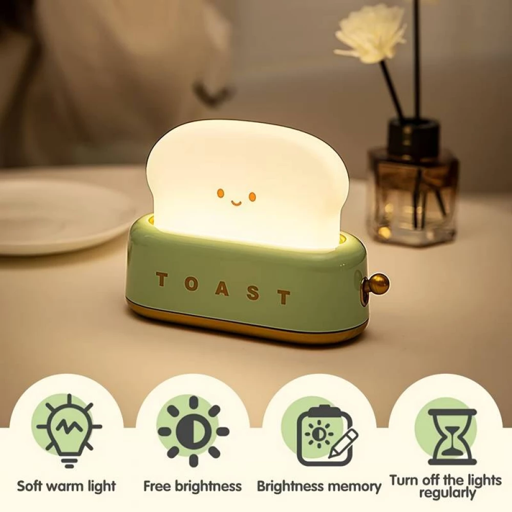 LED-Tischlampe in Form eines niedlichen Toasters Nachtlicht f&uuml;r Kinder USB-C - Gr&uuml;n