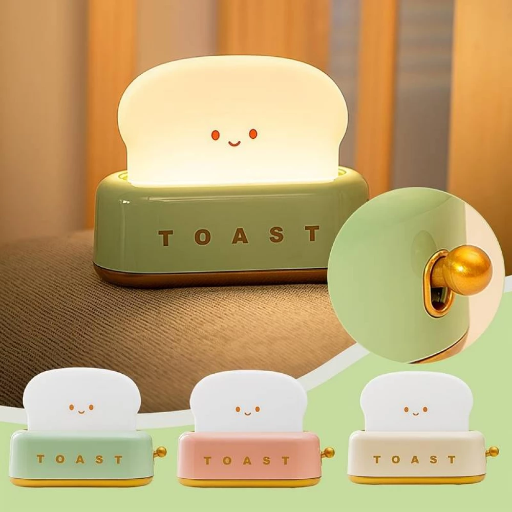 LED-Tischlampe in Form eines niedlichen Toasters Nachtlicht f&uuml;r Kinder USB-C - Gr&uuml;n