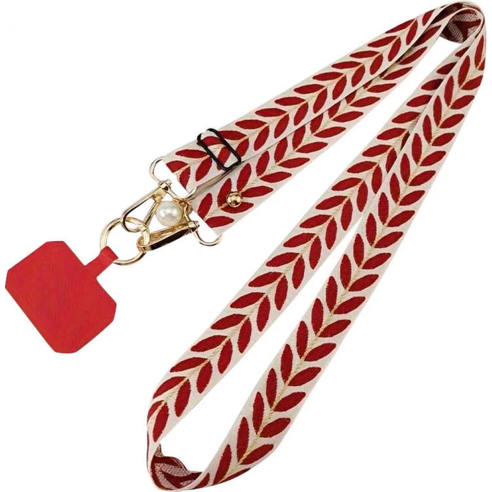 Lanière universelle de téléphone élégante et ajustable en tissu avec fausse perle - Rouge