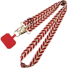 Lanière universelle de téléphone élégante et ajustable en tissu avec fausse perle - Rouge