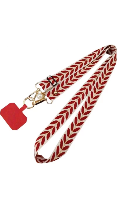 Eleganter, verstellbarer Universal-Telefonriemen aus Stoff mit falscher Perle - Rot
