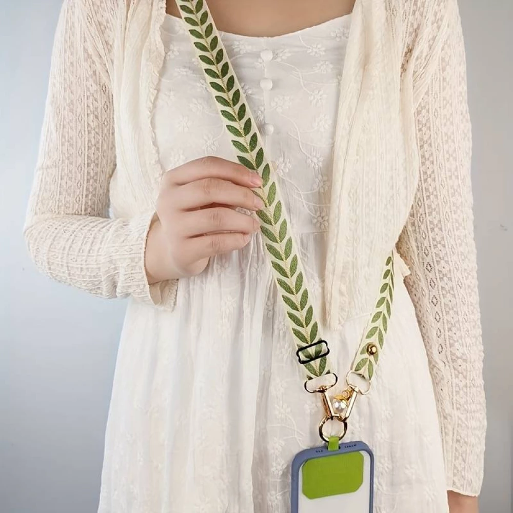 Lanière universelle de téléphone élégante et ajustable en tissu avec fausse perle - Rouge