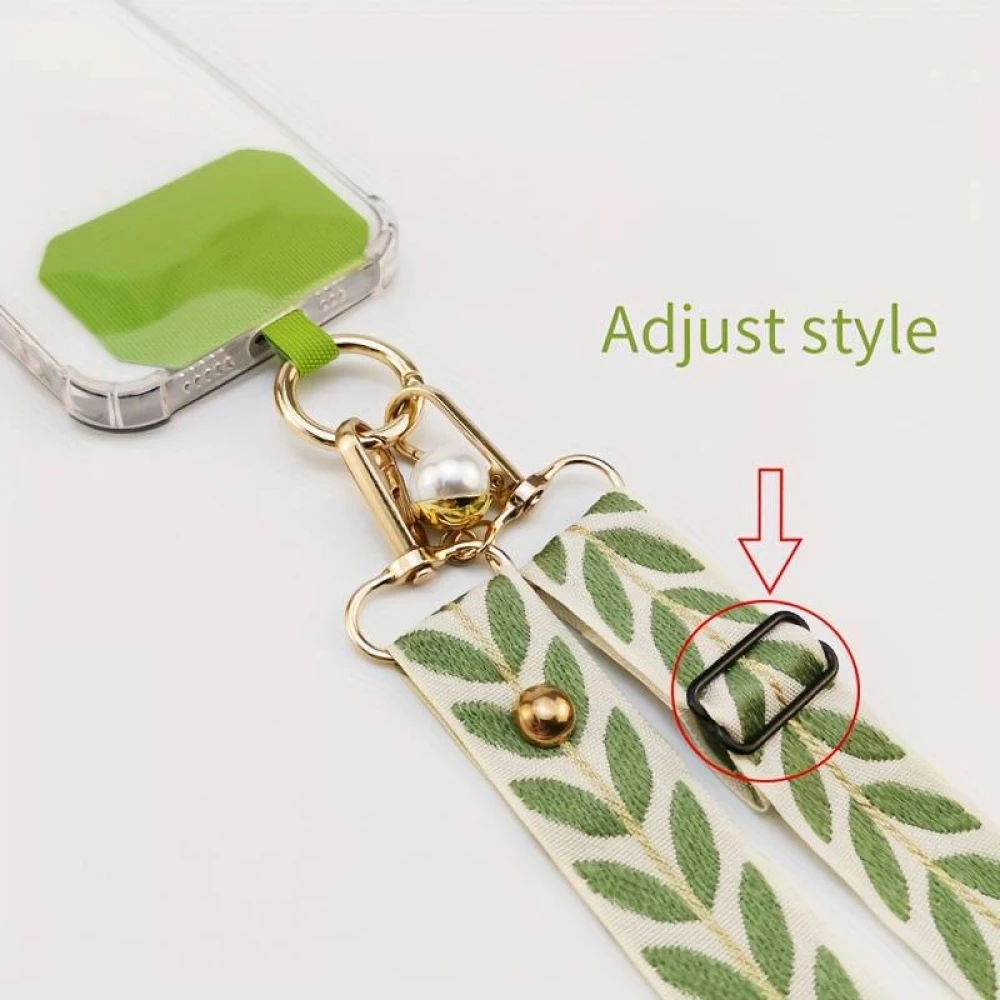 Lanière universelle de téléphone élégante et ajustable en tissu avec fausse perle - Rouge