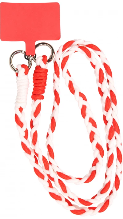 Lani&egrave;re universelle pour smartphone cordon tress&eacute; tricolore en tissu &eacute;lastique - Rouge