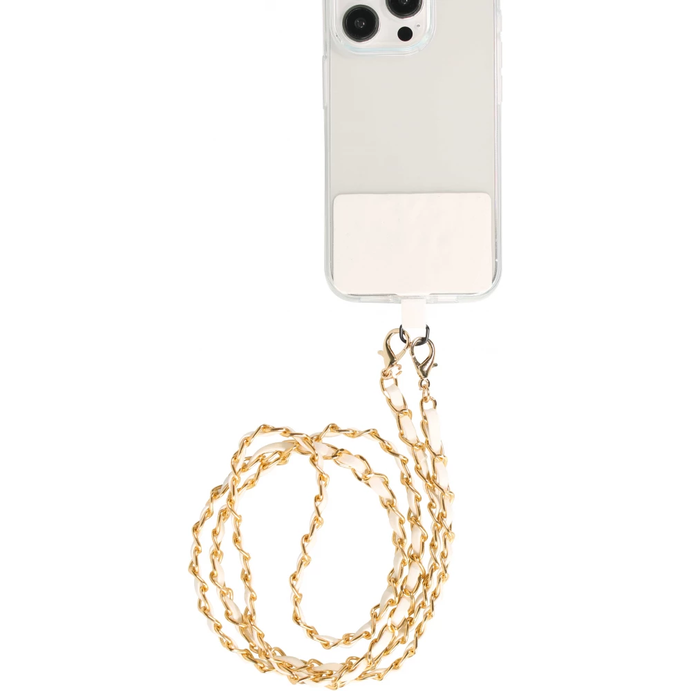 Elegante und raffinierte universelle Smartphone-Schlaufe/Schnalle aus Kunstleder und Metall - Weiss