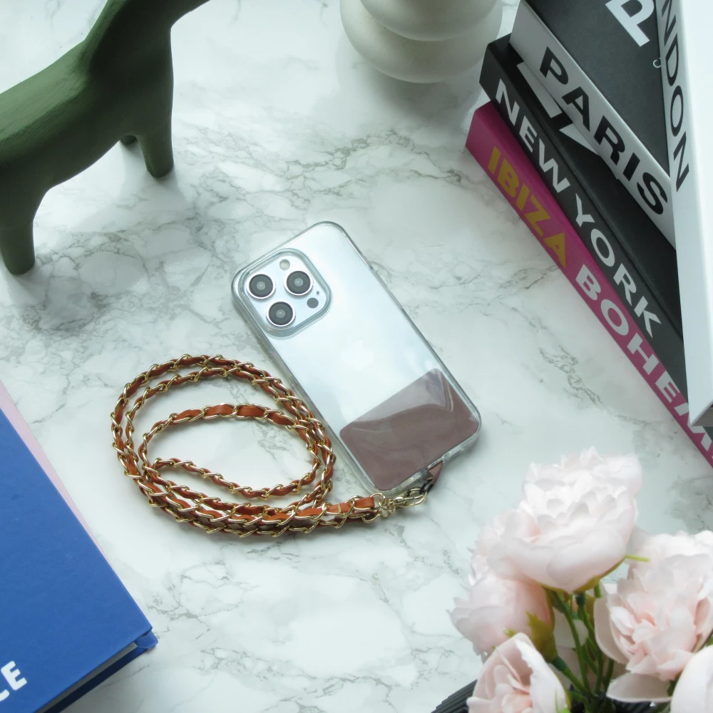 Elegante und raffinierte universelle Smartphone-Schlaufe/Schnalle aus Kunstleder und Metall - Braun