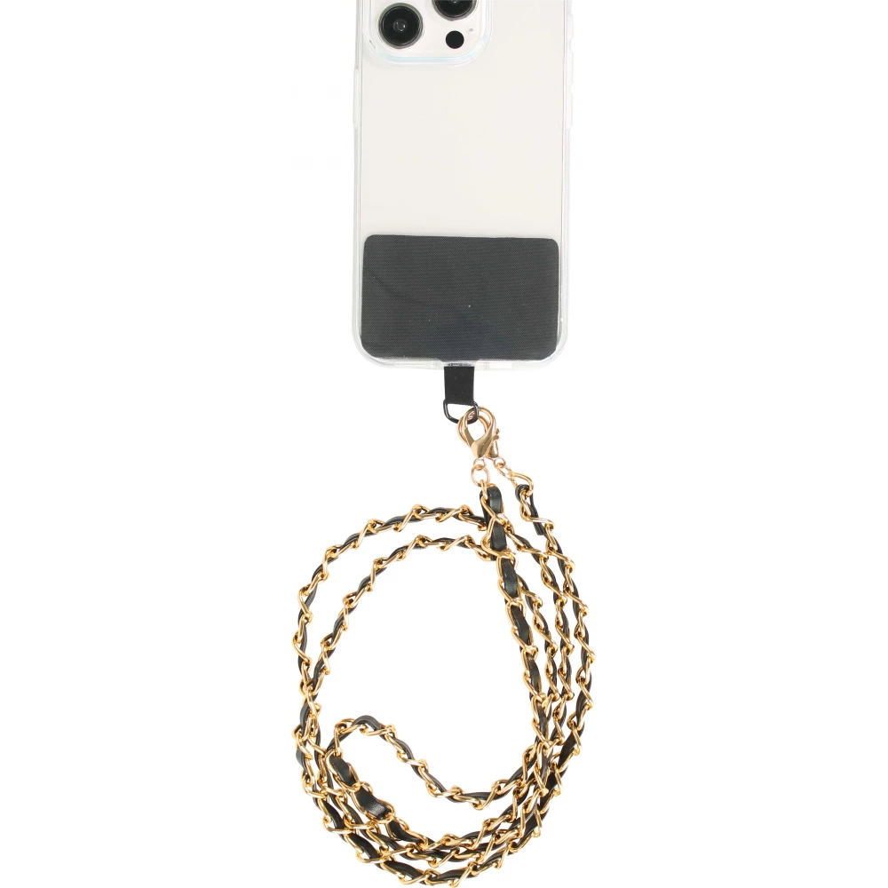 Elegante und raffinierte universelle Smartphone-Schlaufe/Schnalle aus Kunstleder und Metall - Schwarz