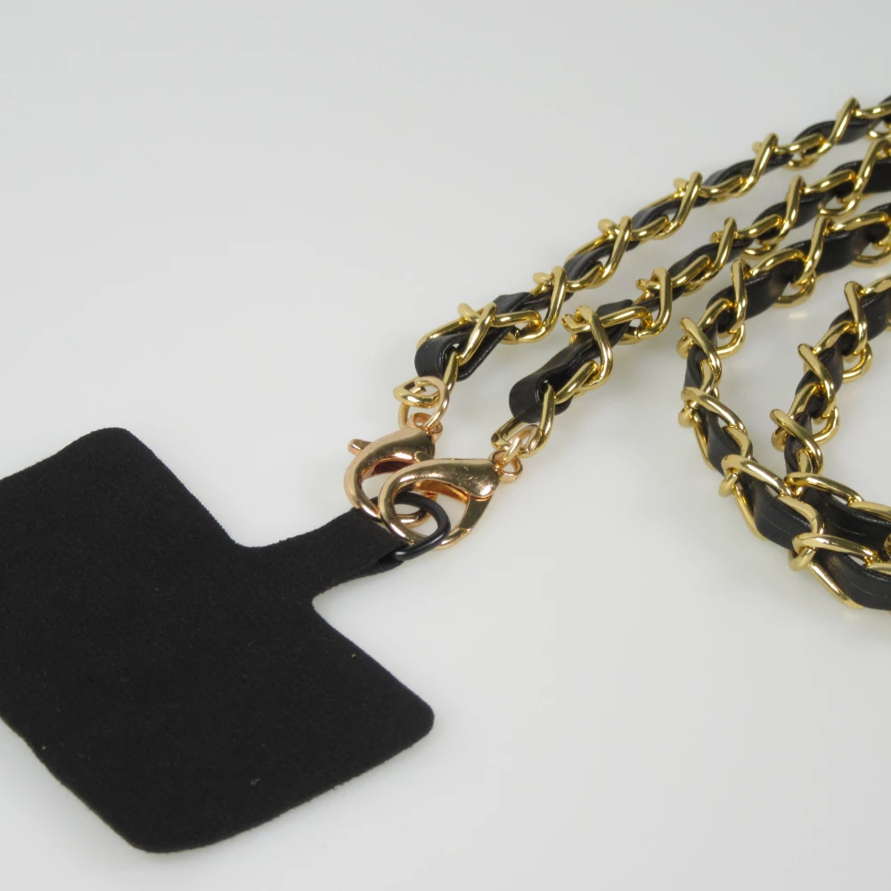 Elegante und raffinierte universelle Smartphone-Schlaufe/Schnalle aus Kunstleder und Metall - Schwarz
