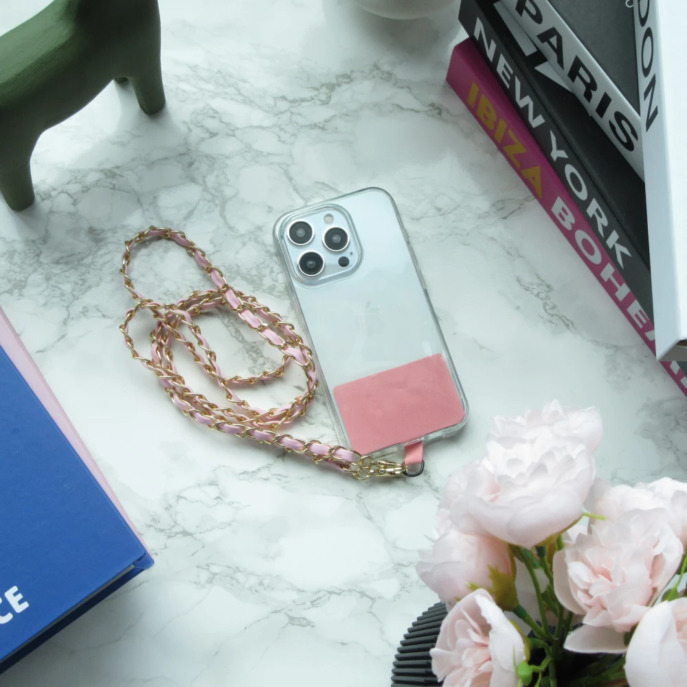 Elegante und raffinierte universelle Smartphone-Schlaufe/Schnalle aus Kunstleder und Metall - Rosa