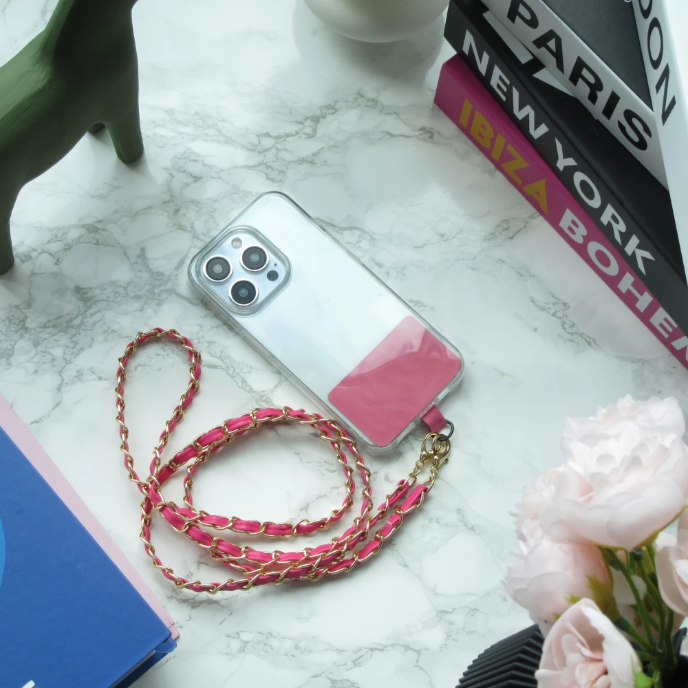 Elegante und raffinierte universelle Smartphone-Schlaufe/Schnalle aus Kunstleder und Metall - Dunkelrosa