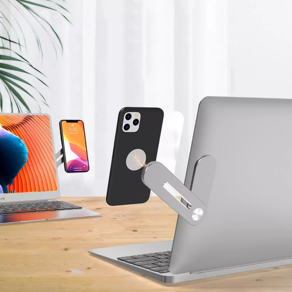 Laptop/Display Extension Magnetischer Smartphone Halter-arm Aluminium - Silber
