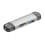 Stick USB lecteur de cartes mémoire SD et Micro SD multifonction avec port USB-A 3.0 et USB-C - Argent