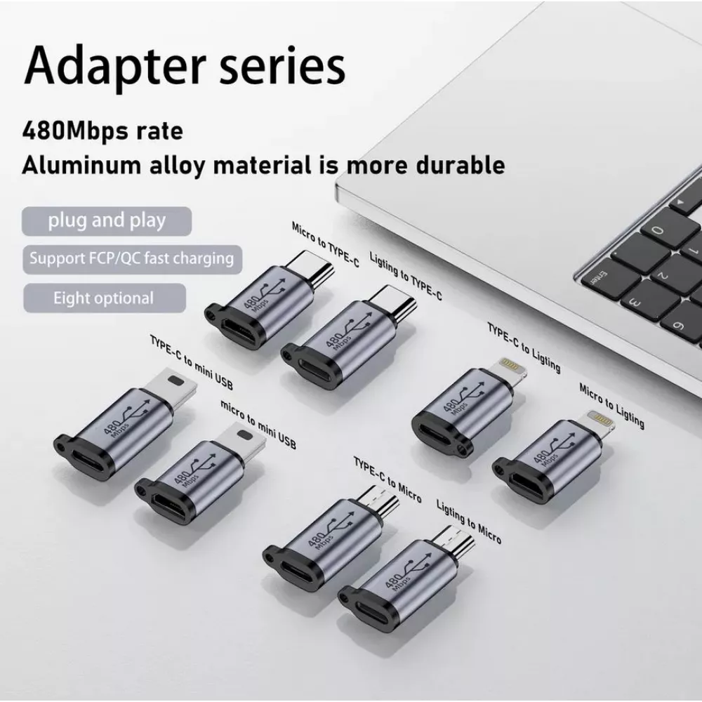 Lightning vers USB-C - Adaptateur de charge de haute qualité Connecteur Transfert de données 480Mbps Aluminium