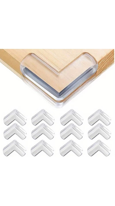 Lot de 12 protections pour coins de meuble en silicone id&eacute;al pour les b&eacute;b&eacute;s - Transparent
