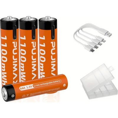 Lot de 4 Piles AAA rechargeables (1100 mWh) avec port USB-C