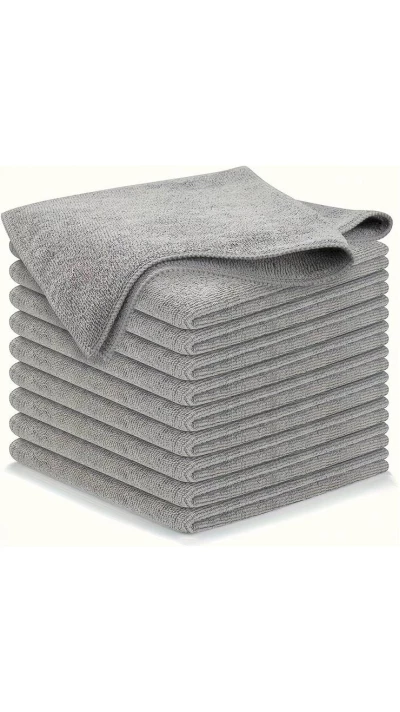 Lot de chiffons de nettoyage en microfibre ultra-fine absorbants et doux (lot de 10 pi&egrave;ces) - Gris clair