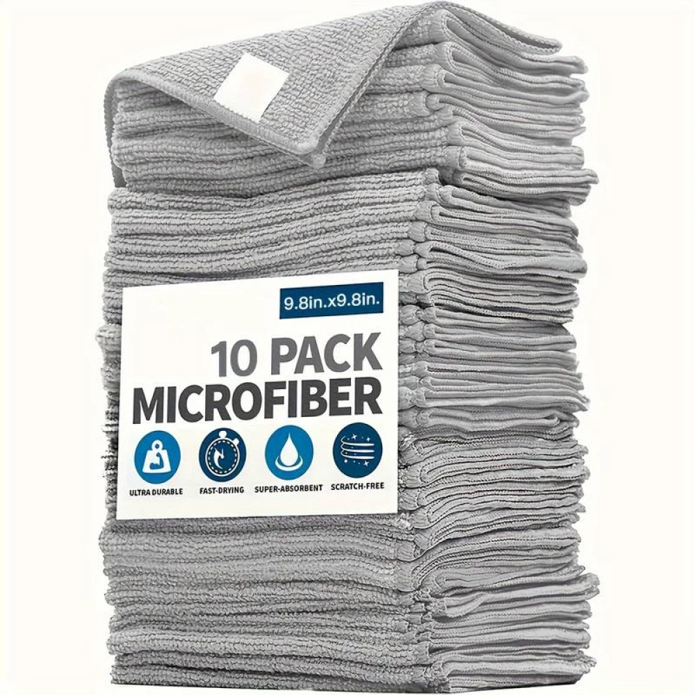 Set aus ultrafeinen Mikrofaser-Reinigungstüchern saugfähig und weich (Packung mit 10 Stück) - Hellgrau