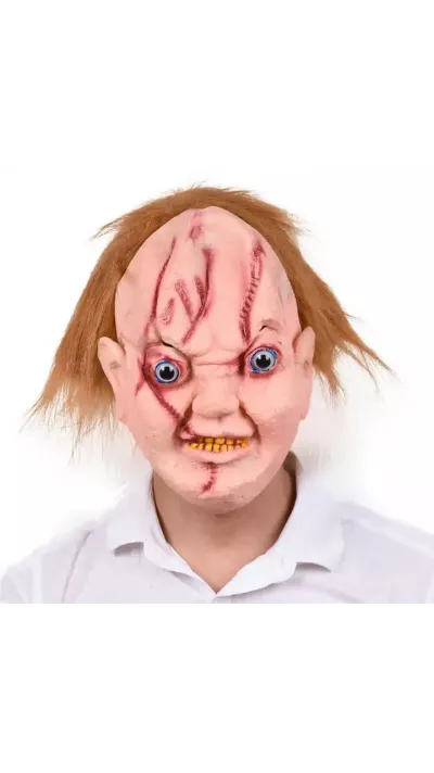 Gruselige Halloween-Maske mit integrierter Perücke und Glubschaugen