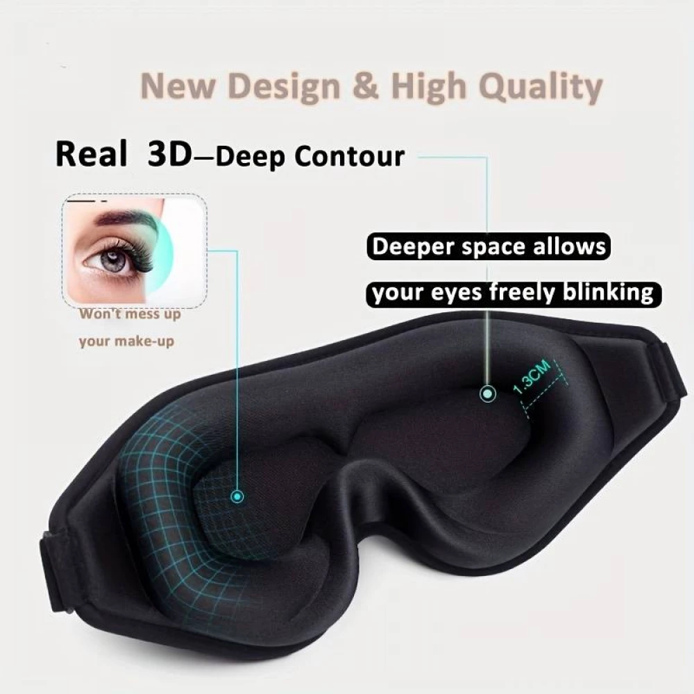 3D-geformte, verstellbare Schlafmaske für die Augen Unisex ideal zum Schlafen - Schwarz