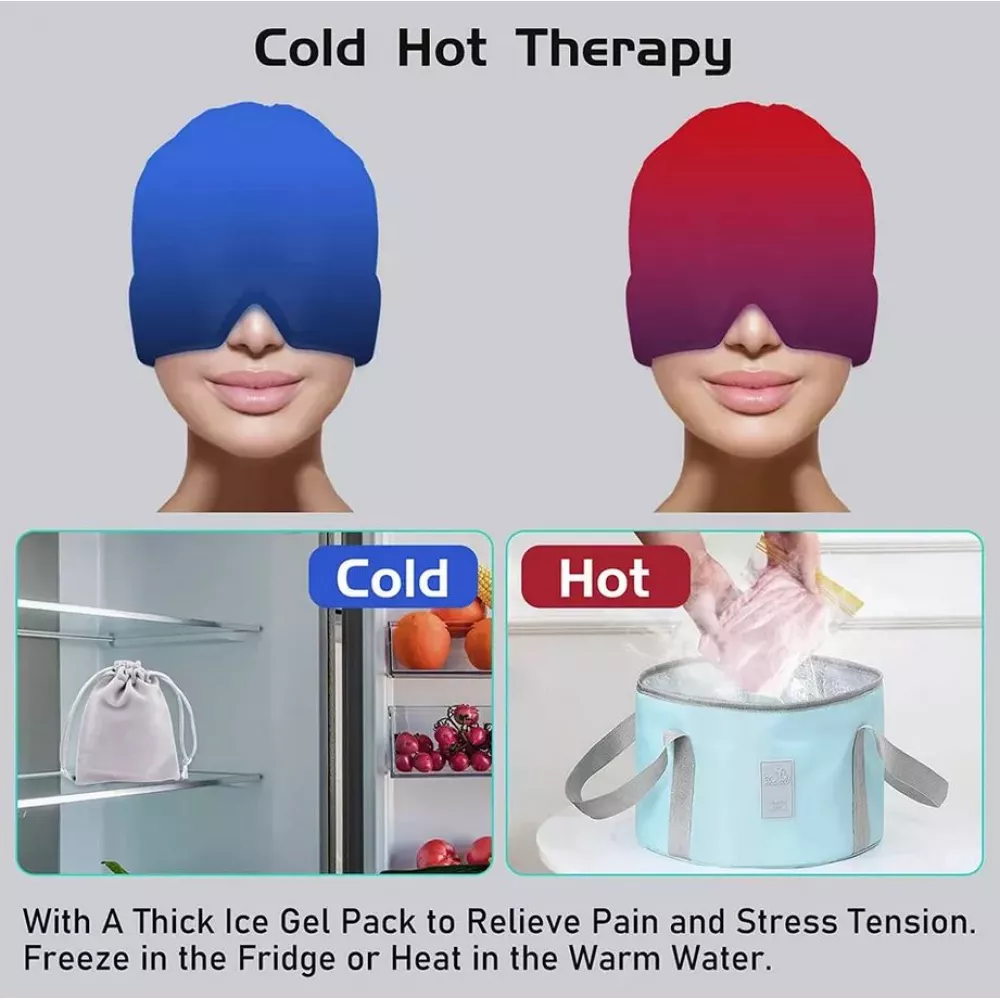 Masque / bonnet universel anti-migraine thérapie froid et chaud pour adulte - Noir
