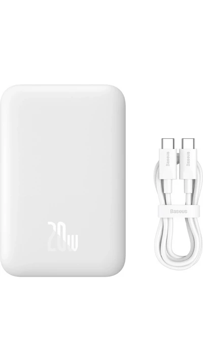 Mini batterie Externe Baseus MagSafe 6000mAh 20W avec C&acirc;ble USB-C Power Bank - Blanc