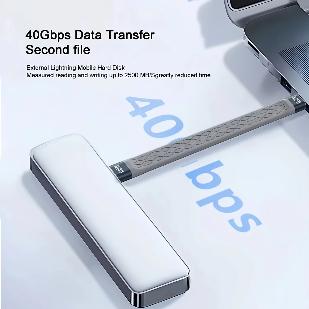 Mini c&acirc;ble plat USB-C PD 240W USB4 40 Gbps 8K@60 Hz compatible Thunderbolt - Gris