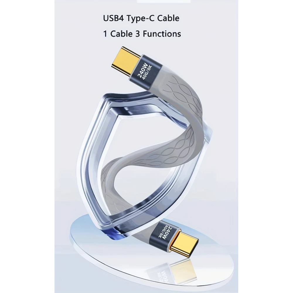 Mini c&acirc;ble plat USB-C PD 240W USB4 40 Gbps 8K@60 Hz compatible Thunderbolt - Gris