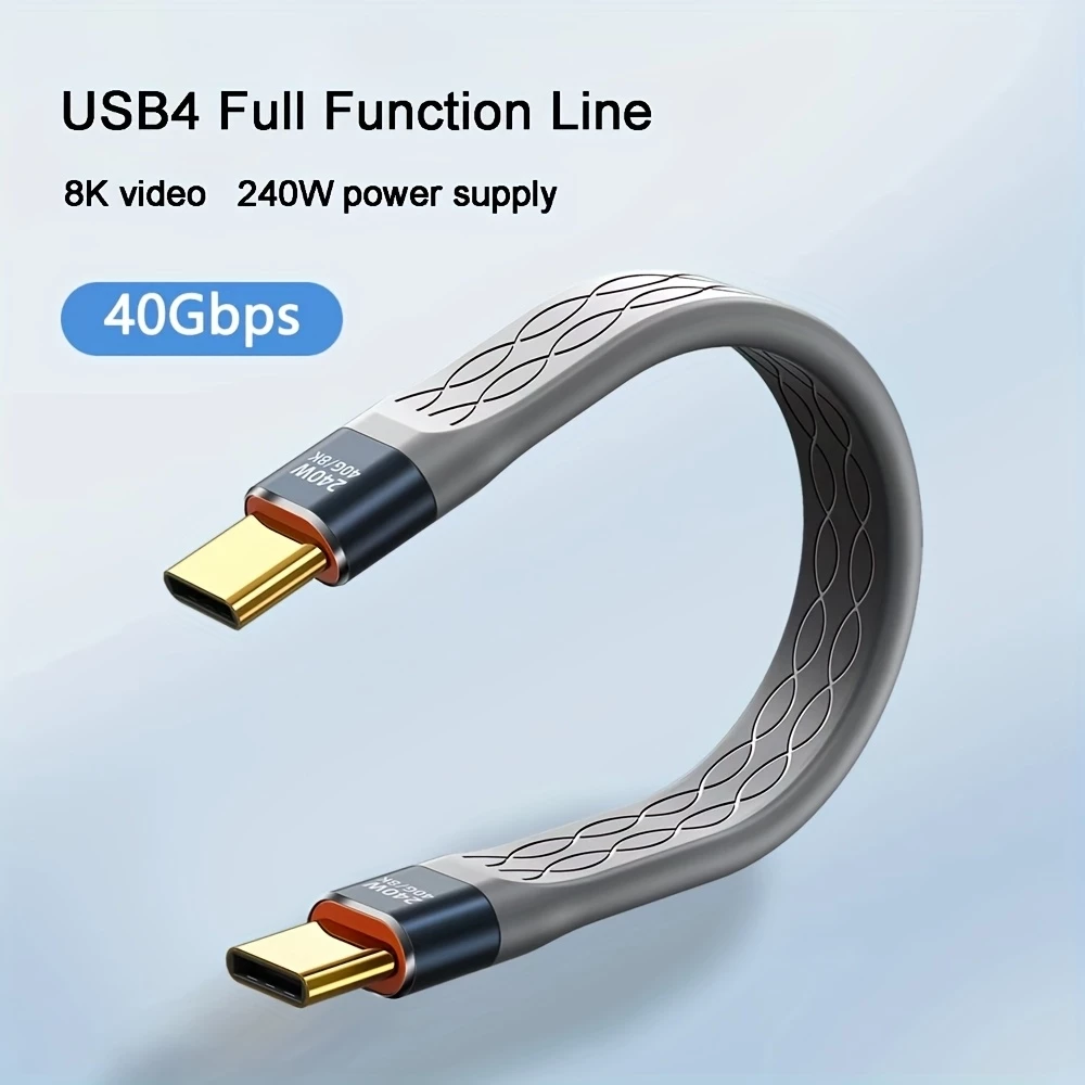 Mini c&acirc;ble plat USB-C PD 240W USB4 40 Gbps 8K@60 Hz compatible Thunderbolt - Gris
