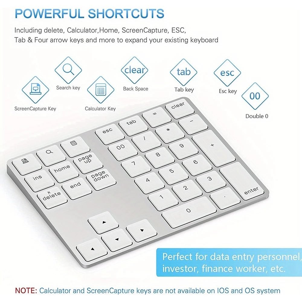 Mini clavier pavé numérique sans fil Bluetooth portable rechargeable compact look MacBook - Blanc