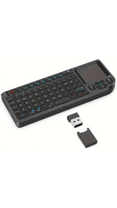Mini clavier sans fil 2.4G avec touchpad r&eacute;tro&eacute;clair&eacute; et souris compacte pour PC et TV Smart - Noir