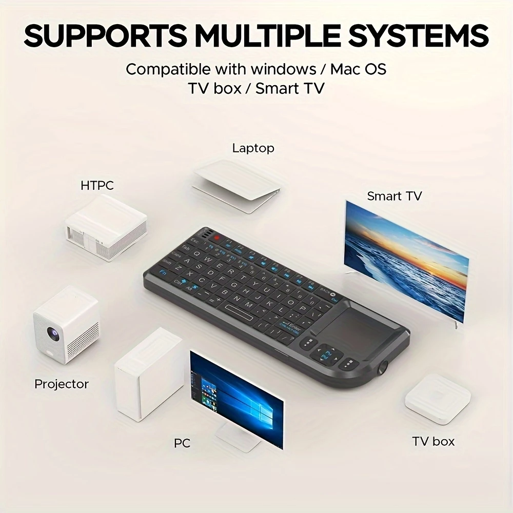 Mini kabelloses 2.4G Tastatur mit beleuchtetem Touchpad und kompakter Maus f&uuml;r PC und Smart TV - Schwarz
