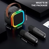 Mini enceinte &agrave; karaok&eacute; sans fil Bluetooth avec microphone et lumi&egrave;res LED (avec 2 micros) - Noir