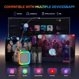 Mini enceinte &agrave; karaok&eacute; sans fil Bluetooth avec microphone et lumi&egrave;res LED (avec 2 micros) - Noir