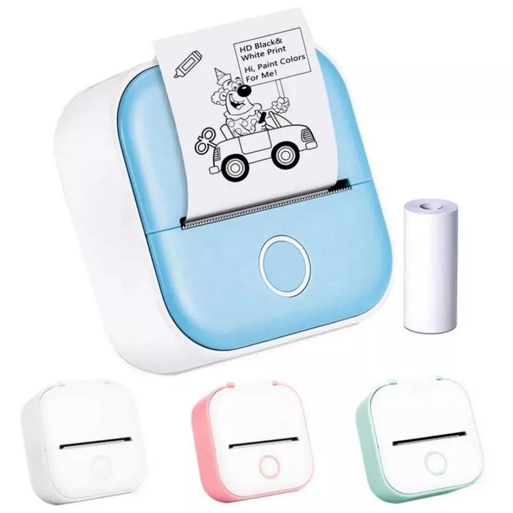 Mini imprimante Bluetooth portable pour téléphone - Phomemo T02 + 1 rouleau thermique - Bleu