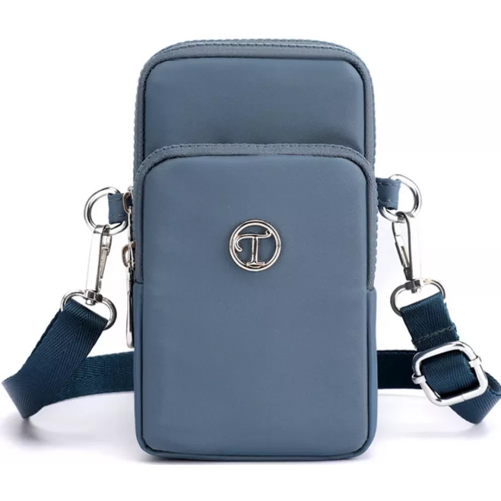 Ultraleichte Mini-Schultertasche 3 Taschen mit Reißverschluss und abnehmbarem Riemen - Blau