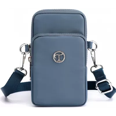 Mini sac bandoulière ultra léger 3 poches avec fermeture éclair et lanière amovible - Bleu