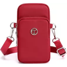 Mini sac bandoulière ultra léger 3 poches avec fermeture éclair et lanière amovible - Rouge