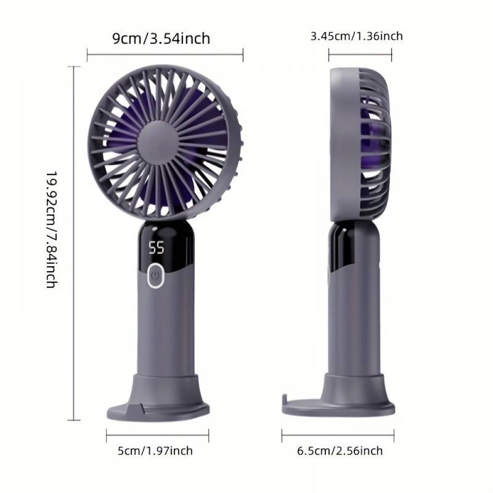 Mini ventilateur USB compact et portable avec affichage LED et pied amovible - Noir