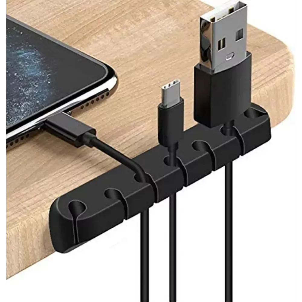 Organisateur de câble 7 canaux Serre-câble en silicone pour table - mur - bande adhésive - Noir