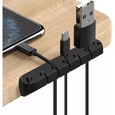 Organisateur de câble 7 canaux Serre-câble en silicone pour table - mur - bande adhésive - Noir