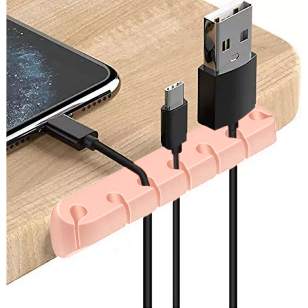 7-Kanal Kabelorganizer Silikon Kabelklemme für Tisch - Wand - Klebestreifen - Rosa