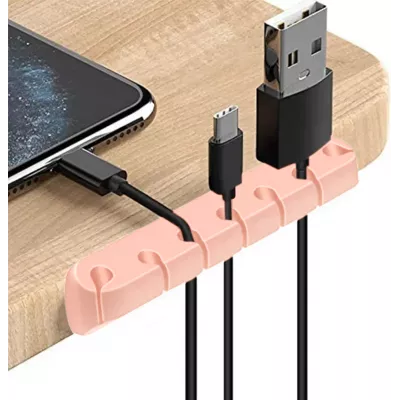 Organisateur de câble 7 canaux Serre-câble en silicone pour table - mur - bande adhésive - Rose