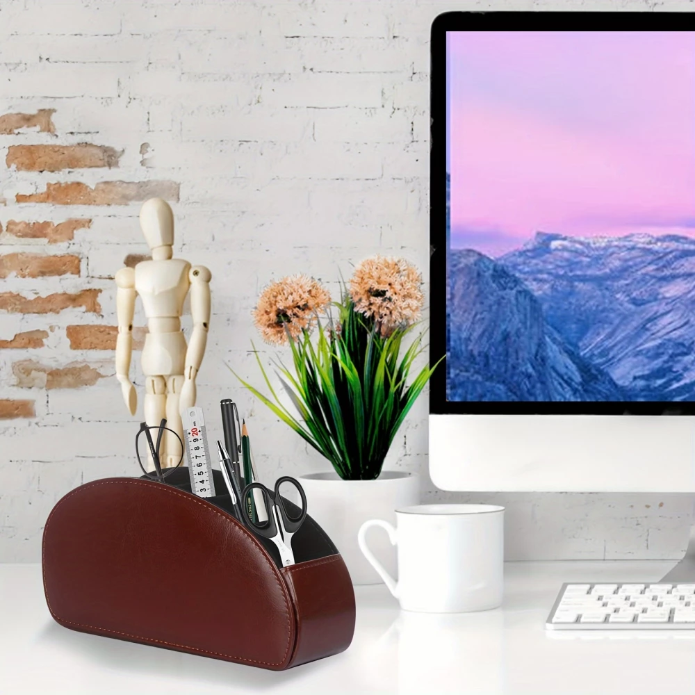 Organisateur de télécommandes en simili cuir avec 5 compartiments pour bureau et rangement maison